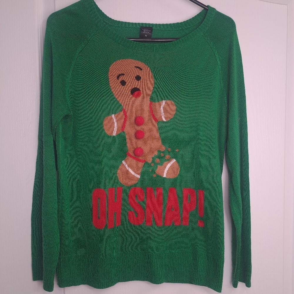 Gingerbread Man Oh Snap! Knit Green Sweater